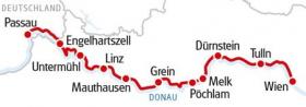 Passau - Wien med sykkel & båt - kart